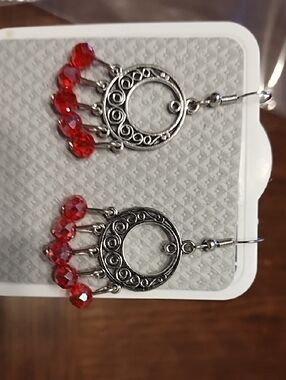 Red Crystal Dangle Hoop Earrings - Women Jewelry